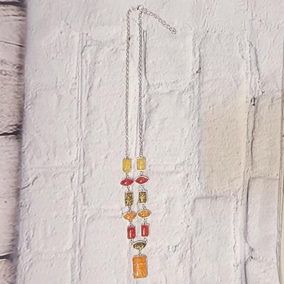 Boho Orange and Black Amber Silver Jewelry Set #fairycore - Picture 4 of 6